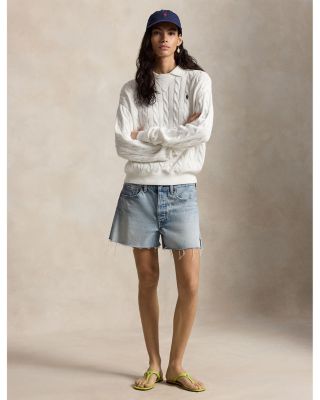 Cable Knit Cotton Polo Collar Sweater