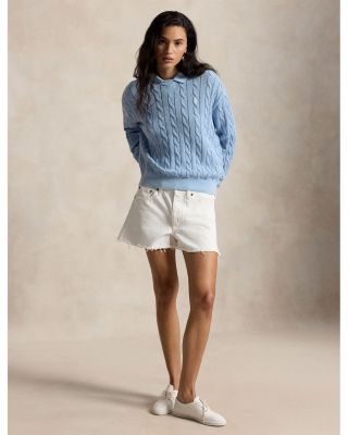 Cable Knit Cotton Polo Collar Sweater