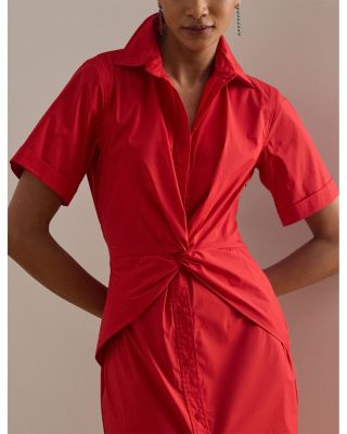 Twist Front Cotton Blend Shirtdress