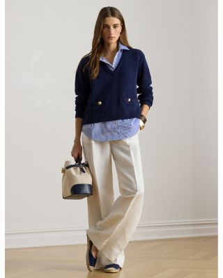Layered Button Trim Cotton Sweater
