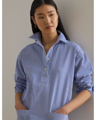 Striped Cotton Broadcloth Shirtdress