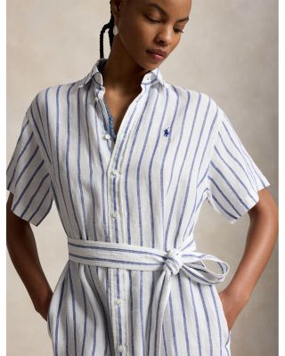 Striped Linen Short Sleeve Shirtdress