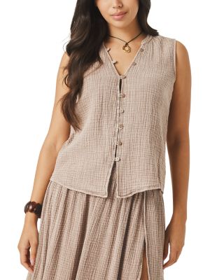 Ava Gauze Button Front Tank