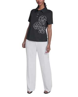 Floral Embroidered Polo Top