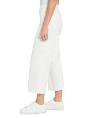 Audrey Pearled Embellished Crop Jeans in Ecru White