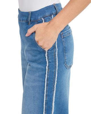 Andie Fringe Detail High Rise Straight Jeans in Authentic Midwash