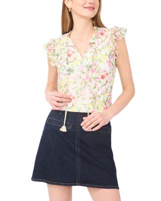 Split Neck Flutter Sleeve Blouse