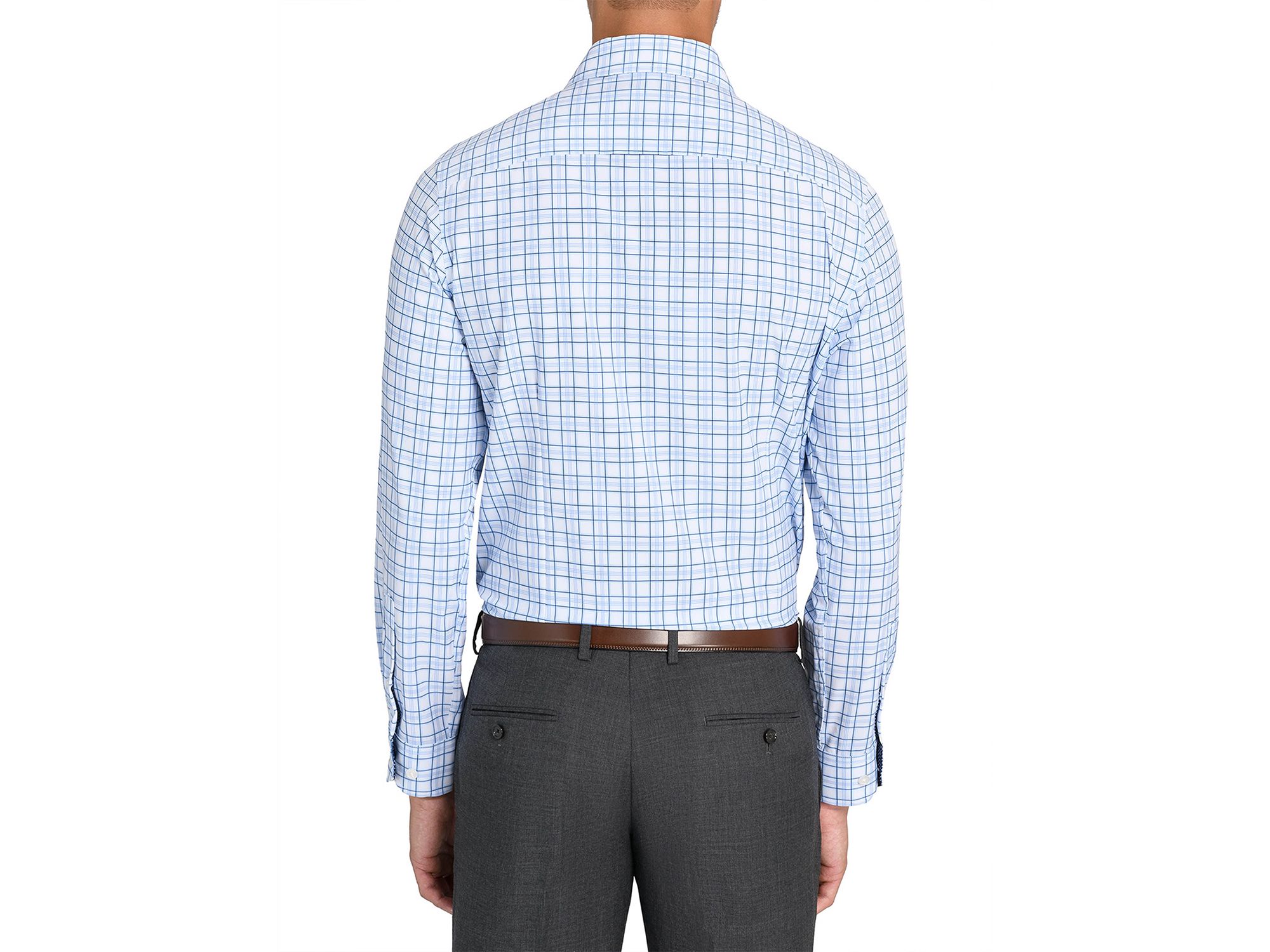 Slim Fit Plaid Performance Dress Shirt — Image 4