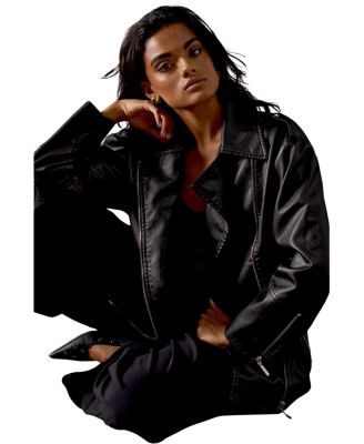 Oversized Whipstitch Leather Look Jacket