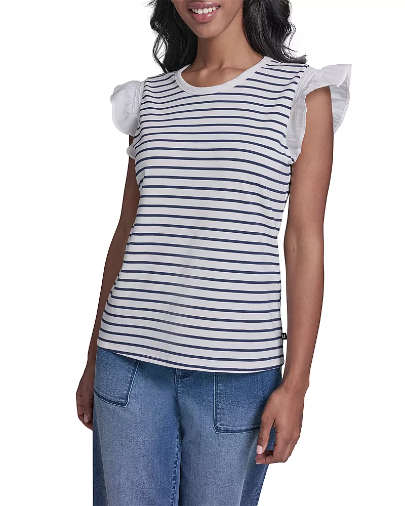 Karl Lagerfeld Paris Ruffled Striped Top