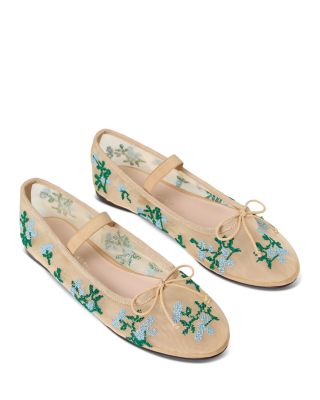 Women's Floral Embroidery Mesh Ballet Flats