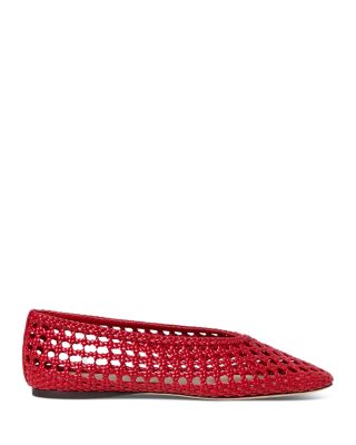 Women's Red Woven Leather Ballet Flats