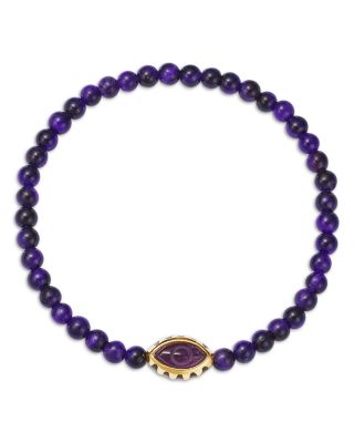 14K Yellow Gold Amethyst Eye of the Idol Purple Tiger Eye Bead Bracelet