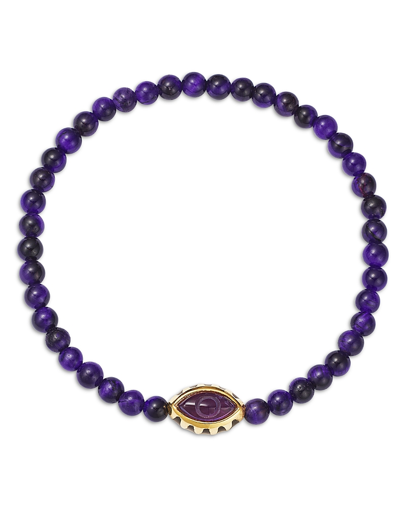 Luis Morais 14K Yellow Gold Amethyst Eye of the Idol Purple Tiger Eye Bead Bracelet