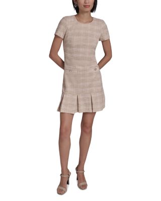 Short Sleeve Boucle Tweed A Line Dress