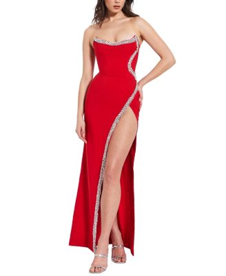  Xoana Strapless High Slit Crystal Embellished Gown
