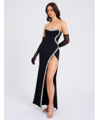  Xoana Crystal Embellished High Slit Gown