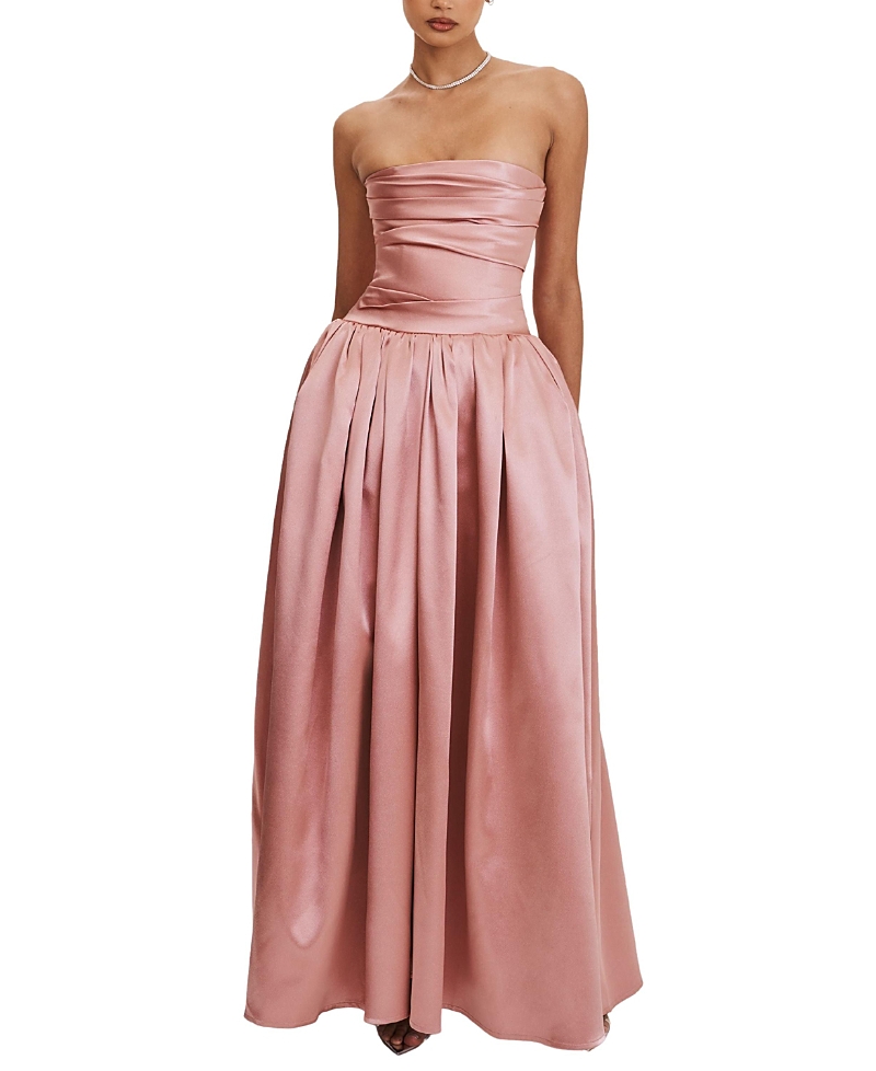 Miss Circle Willette Satin Strapless Gathered Maxi Dress