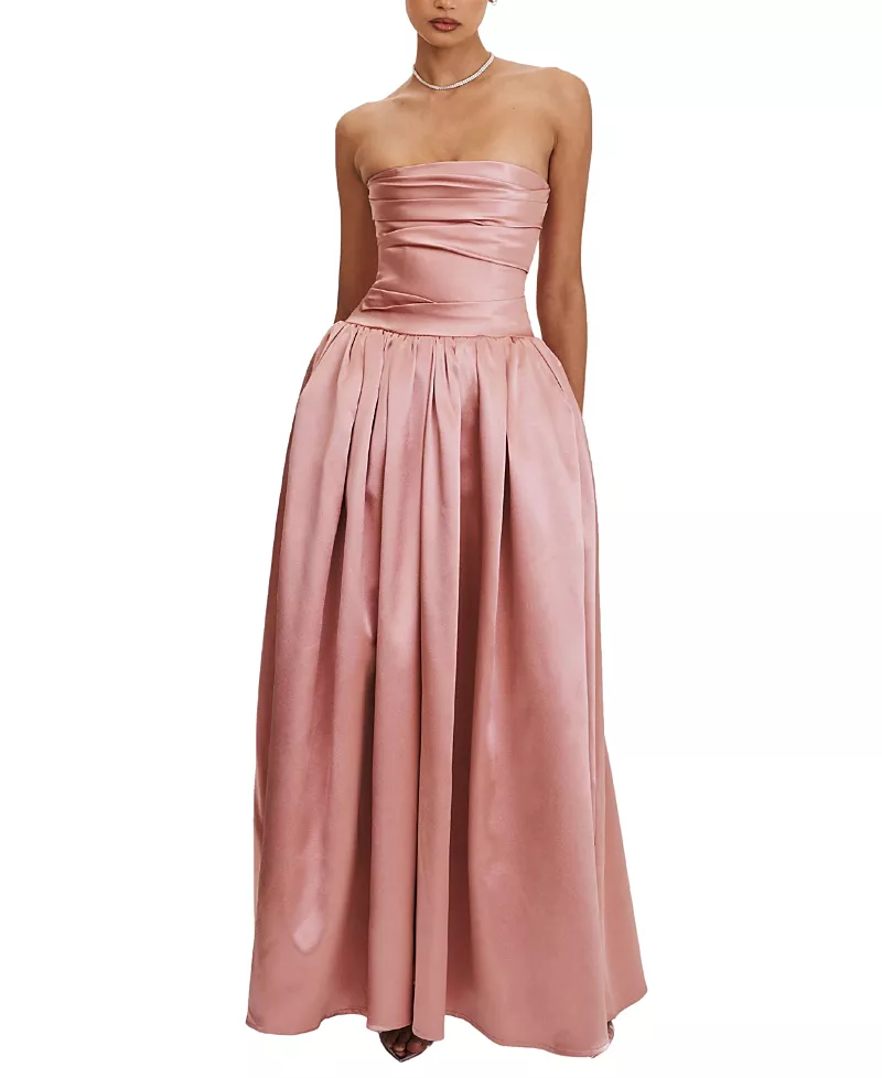 Miss Circle Willette Satin Strapless Gathered Maxi Dress