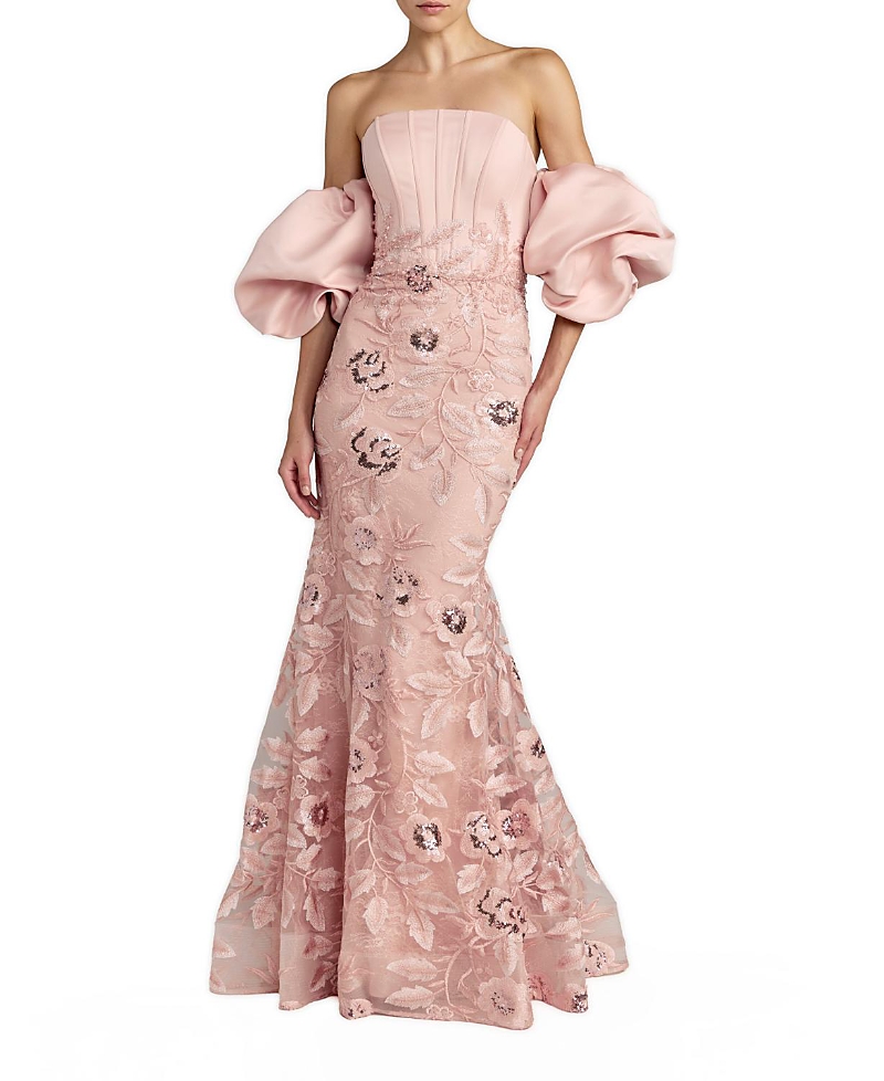 Mac Duggal Satin Off The Shoulder Embroidered Mermaid Gown