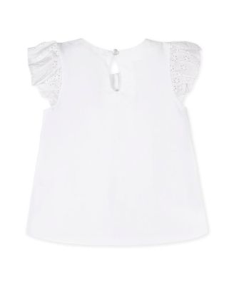 Girls' Organic Knit Top with Eyelet Flutter Sleeves - Little Kid, Big Kid