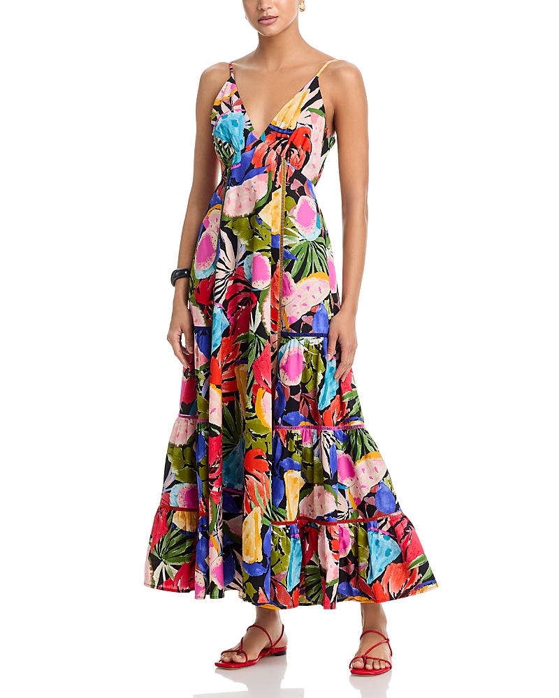Aqua Fruit Floral Contrast Ric Rac Maxi Dress - Exclusive