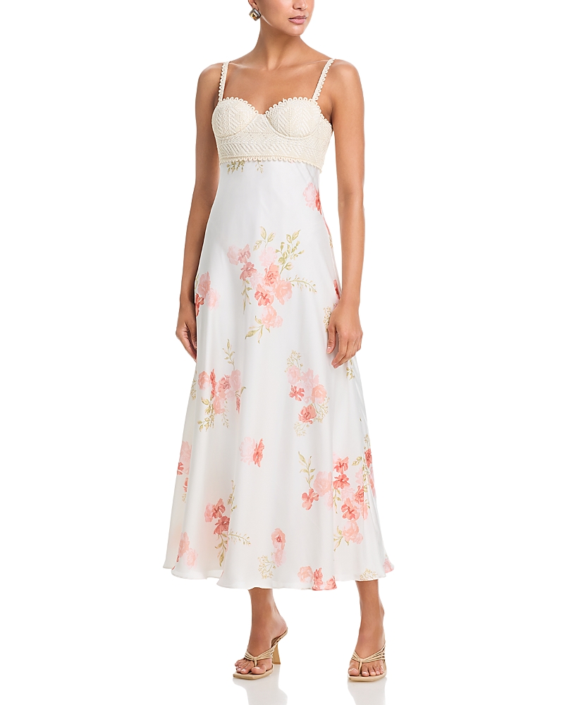 Aqua Sleeveless Floral and Lace Midi Dress - Exclusive