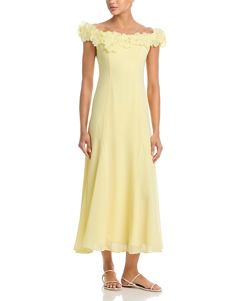 Aqua Applique Floral Off-the-Shoulder Midi Dress - Exclusive
