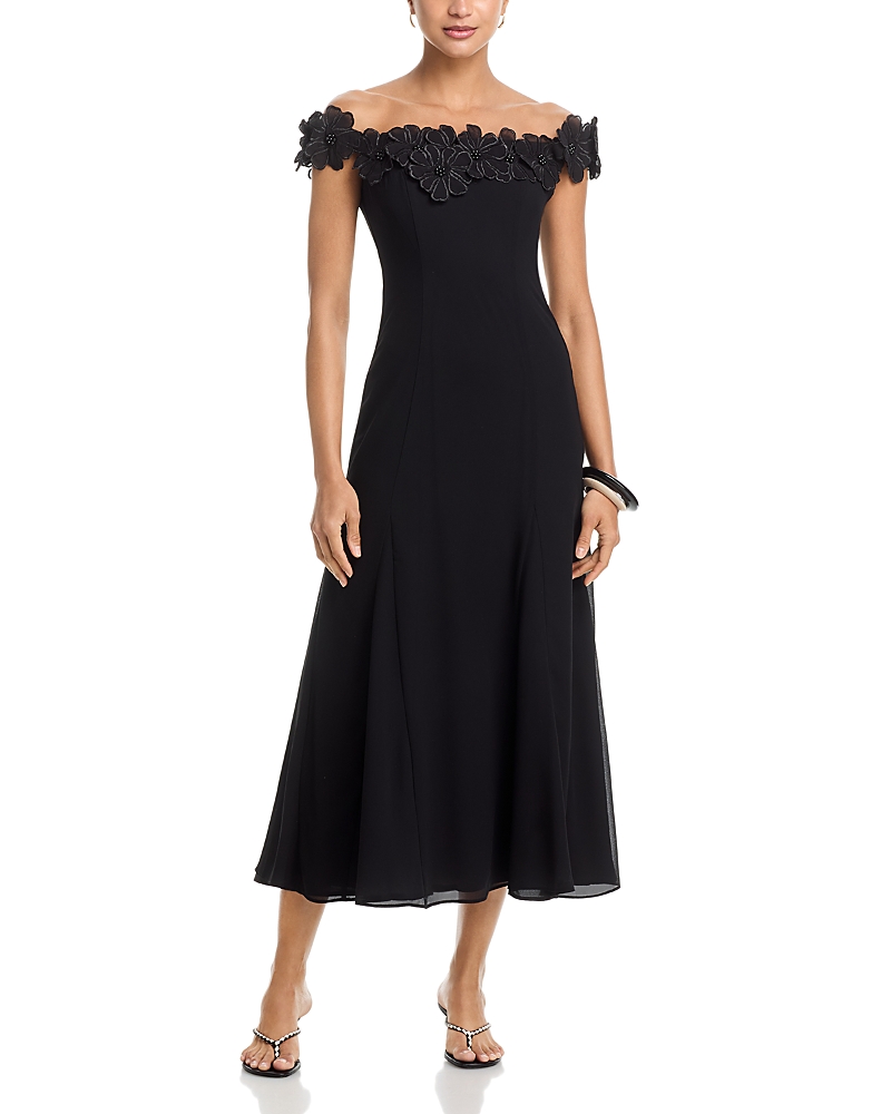 Aqua Applique Floral Off-the-Shoulder Midi Dress - Exclusive