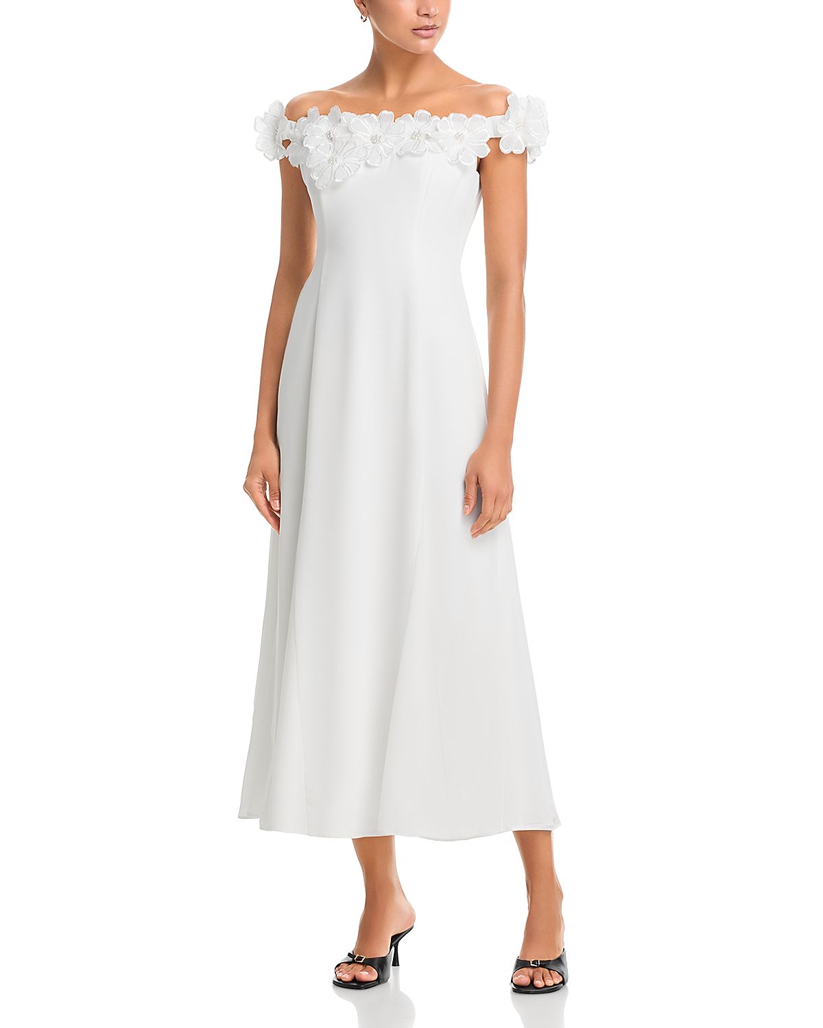 Aqua Applique Floral Off-the-Shoulder Midi Dress - Exclusive
