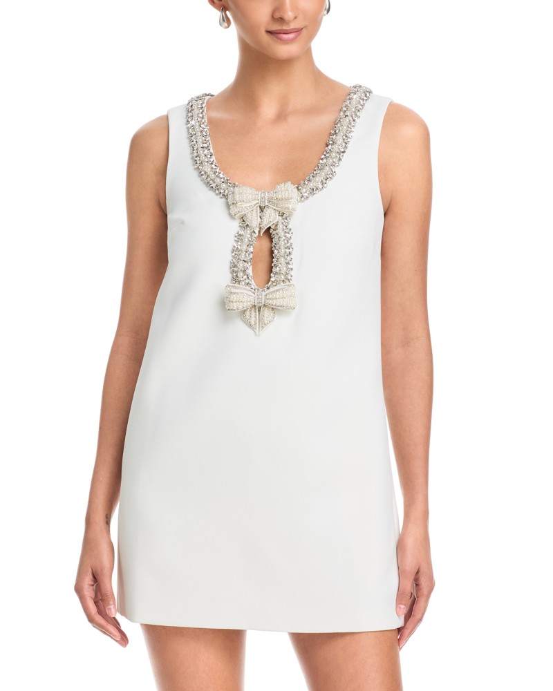 Self-Portrait Crepe Bow Mini Dress - Exclusive in White