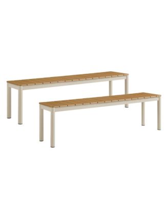Finn Outdoor Patio Aluminum Bench with Faux Wood Top, Set of 2