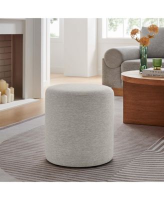 Callum 16" Round Woven Heathered Fabric Upholstered Ottoman