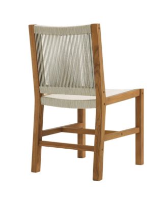Vienna Outdoor Patio Teak and Rope Armless Dining Chairs, Set of 2