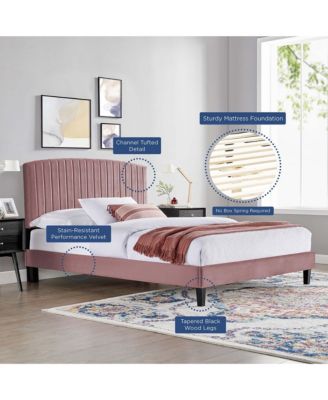 Alessi Performance Velvet Platform Bed with Wood Legs, Queen