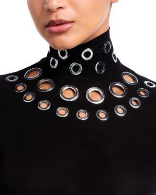 Grommet Mock Neck Top