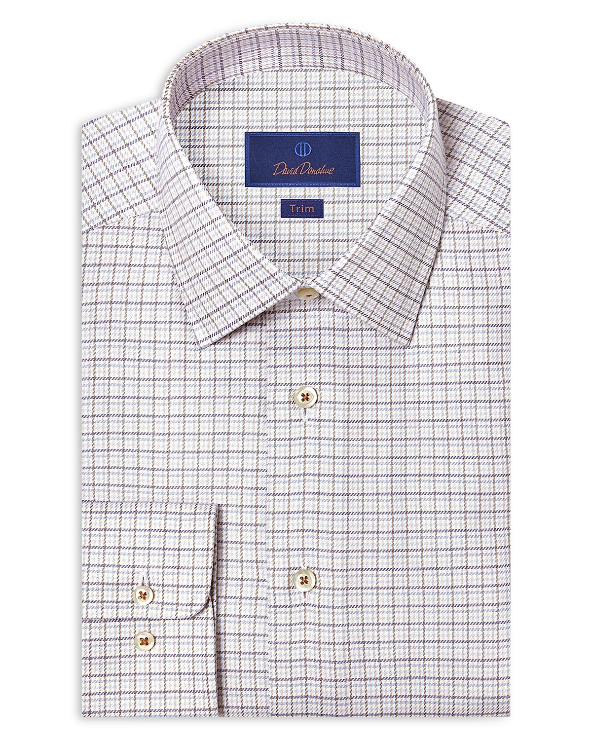 David Donahue Trim Fit Twill Check Dress Shirt