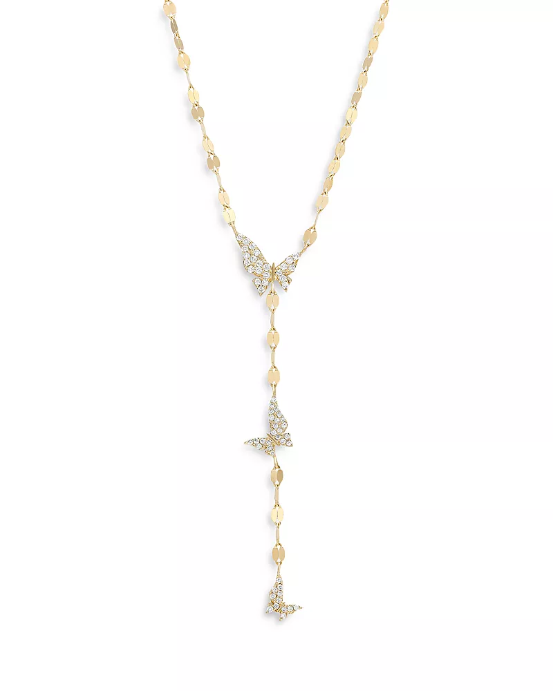 Lana 14K Yellow Gold Diamond Butterfly Lariat Necklace, 18