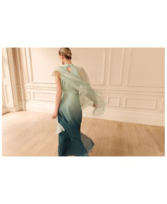 Aspen Teal Ombr&eacute; Cape Maxi Dress