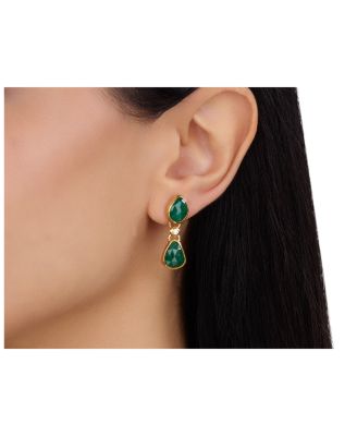 24K Yellow Gold Elements Emerald & Diamond Drop Earrings