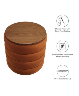 Mezzo Round Performance Velvet Storage Ottoman
