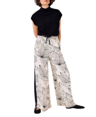  Women's Floral Print Wide Satin Trousers
