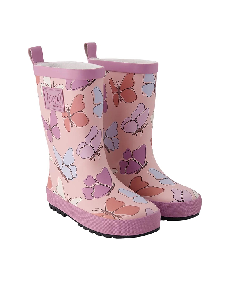 Deux par Deux Girls' Waterproof Butterfly Rain Boots in Natural Rubber - Toddler, Little Kid, Big Kid