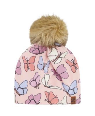 Girls' Stretch Jersey Hat Printed Butterflies with Pompom - Baby