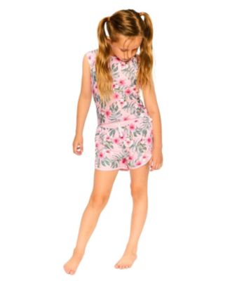 Girls' Elastic Waist Drawstring Hibiscus Swim Shorts - Little Kid