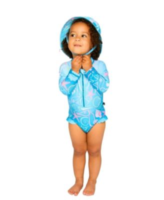 Girls' One-Piece Long Sleeve Shell Rashguard - Little Kid