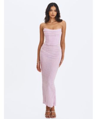  Raylee Beaded Mesh Strapless Sheath Maxi Dress