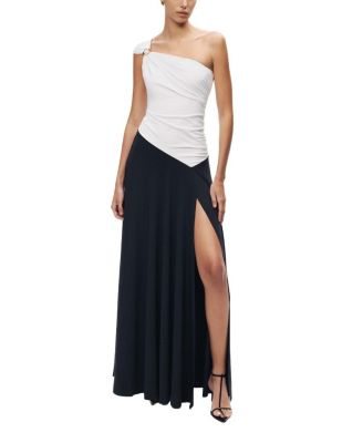 One-Shoulder Contrast Maxi Dress