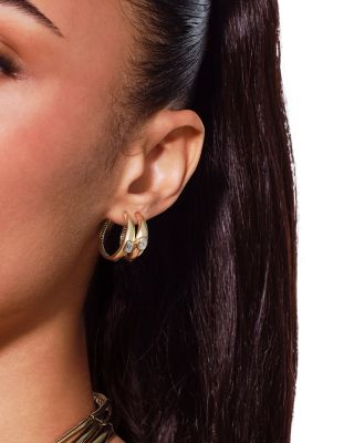 14K Yellow Gold Diamond Emerald Cut Hoop Earrings