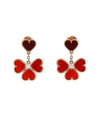  Sweet Alhambra Effeuillage Heart Earrings 18K Rose Gold with Carnelian and Diamonds